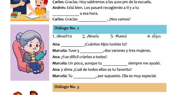 hablando de la familia español talking about family Spanish worksheet dialogues