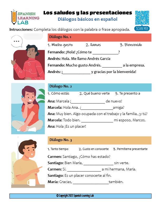 spanish greetings worksheet