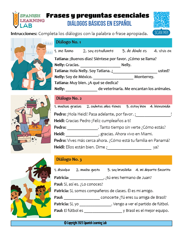 Essential Phrases and Questions in Spanish - Dialogues in PDF - Spanish  Learning Lab