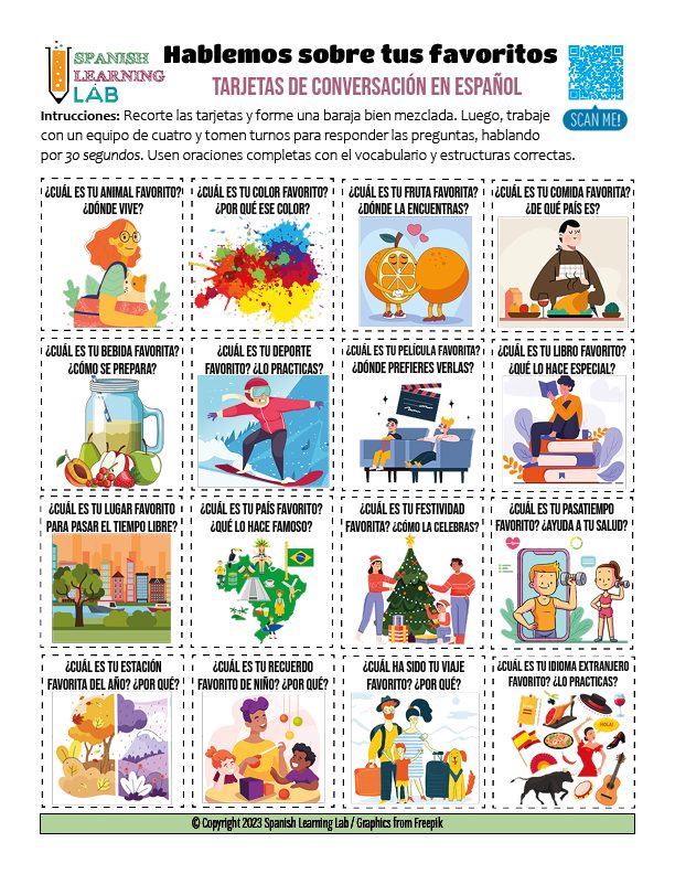 Tarjetas de conversación - Spanish Task Cards Game