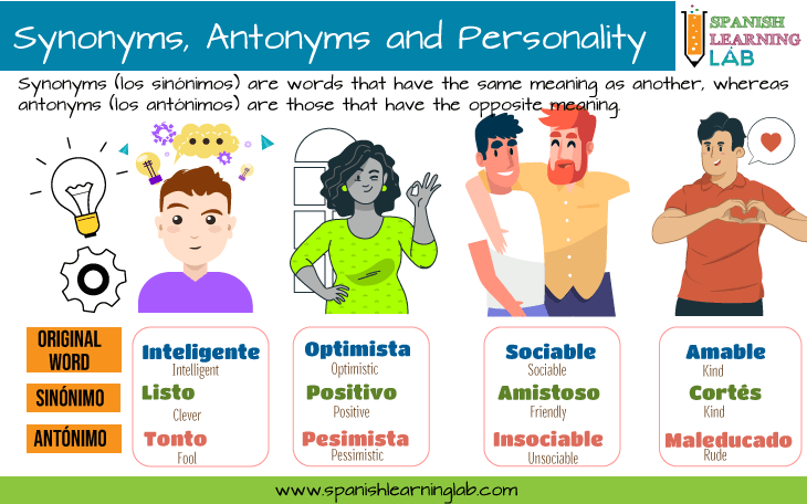 Using synonyms, antonyms and other adjectives to talk about personality in Spanish