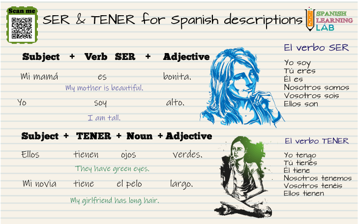 The verbs SER and TENER in sentences describing people in Spanish
