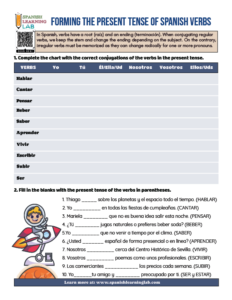 Spanish Verbs Conjugation (Present Tense) - PDF Worksheet - Spanish ...