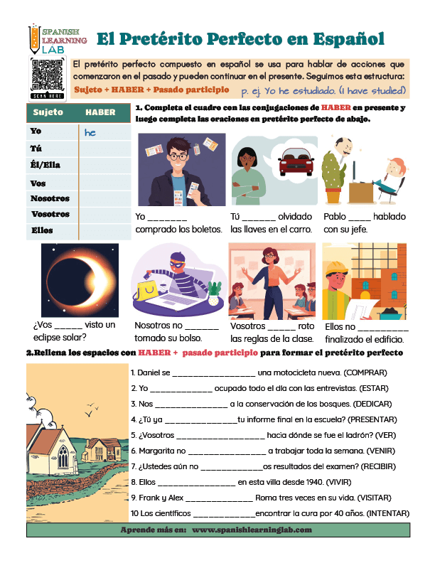 El pretérito perfecto compuesto en español de indicativo ejercicios en PDF