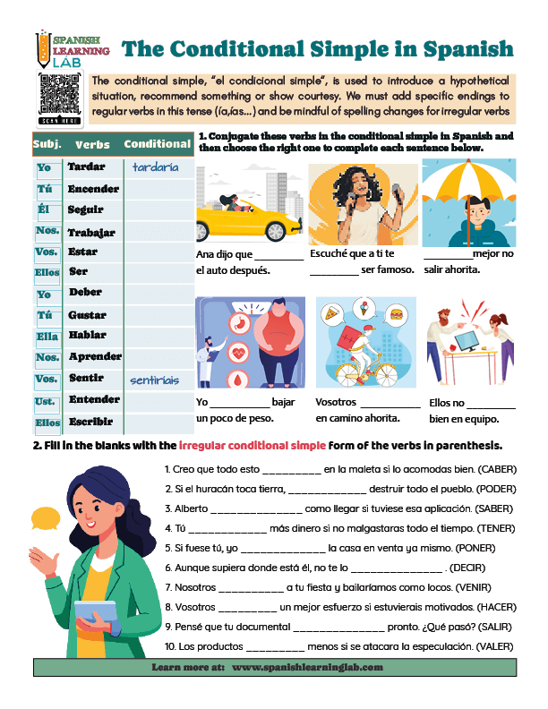 The conditional simple in Spanish PDF Worksheet