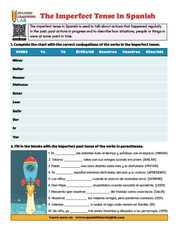 Exercises on the imperfect past tense in Spanish to conjugate verbs and make sentences