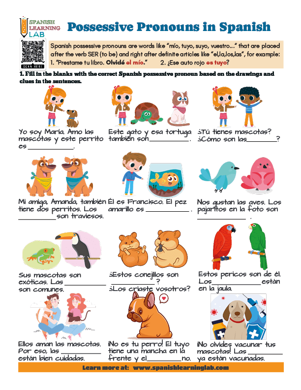 Possessive Pronouns in Spanish PDF Worksheet