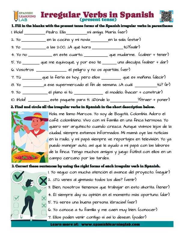 Irregular Verbs in Spanish in the Present Tense - PDF Worksheet