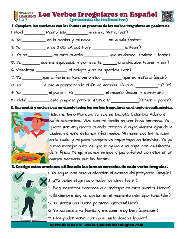 Los verbos irregulares en presente indicativo ejercicios de gramática PDF