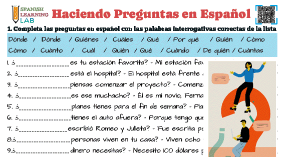 Haciendo preguntas con palabras interrogativas en español ejercicios PDF