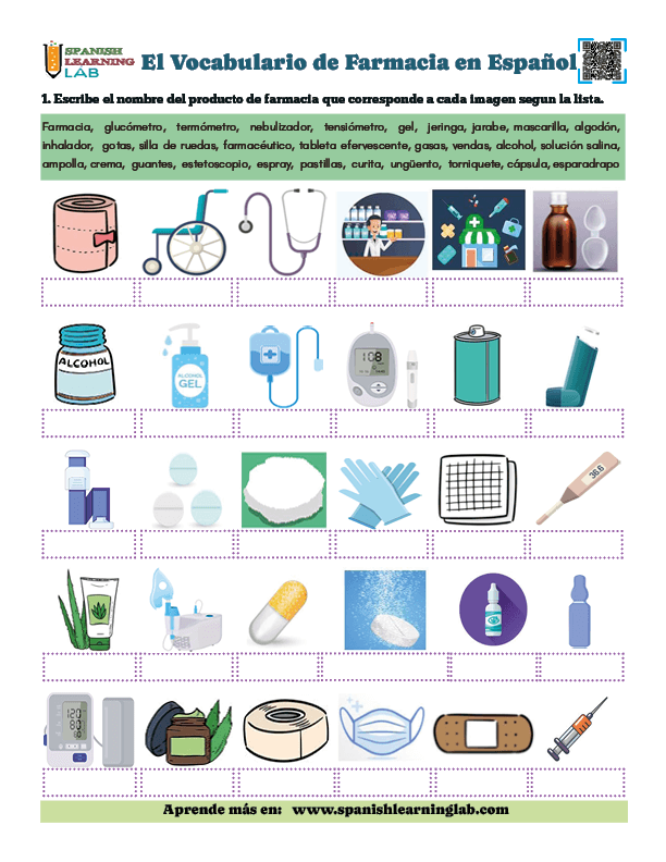Aprendiendo el Vocabulario de Farmacia en Español Ejercicio en PDF