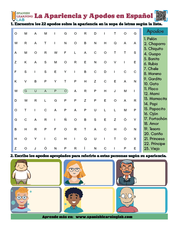 La Apariencia Física y los Apodos en Español Ejercicios PDF Ejercicios de vocabulario