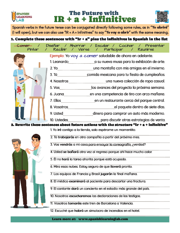 The future with IR plus infinitives in Spanish PDF worksheet with grammar exercises