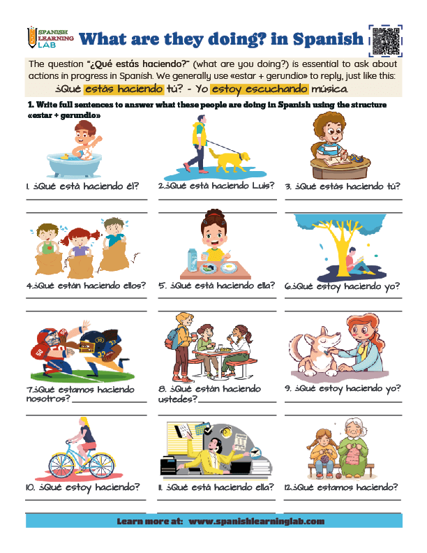 What are you doing in Spanish PDF worksheet with exercises about the present progressive tense