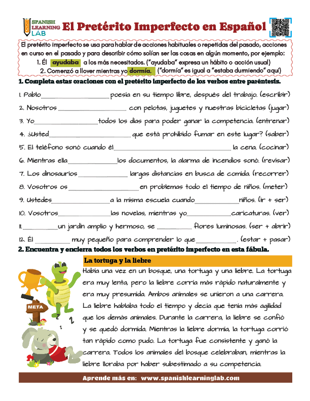 Una hoja de trabajo sobre el pretérito imperfecto en español con ejercicios de gramática