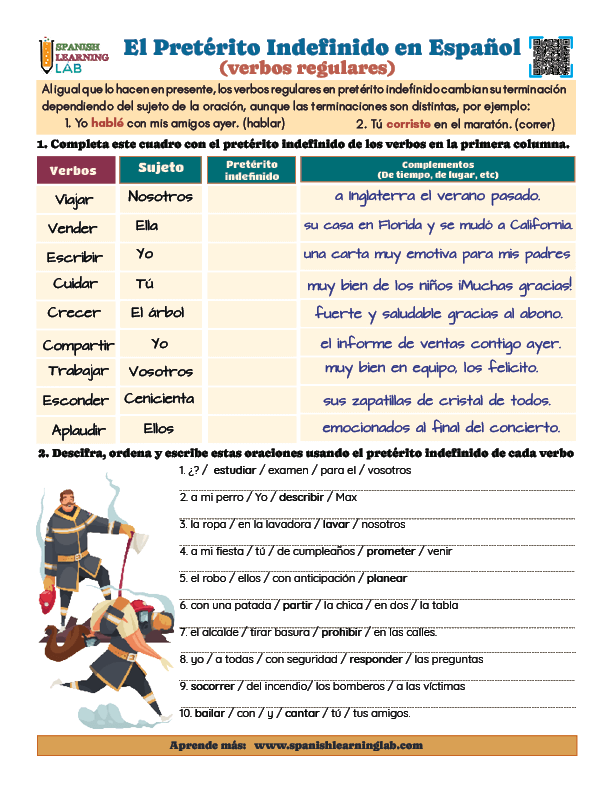 El pretérito indefinido de los verbos regulares en español ejercicios de gramática en pdf