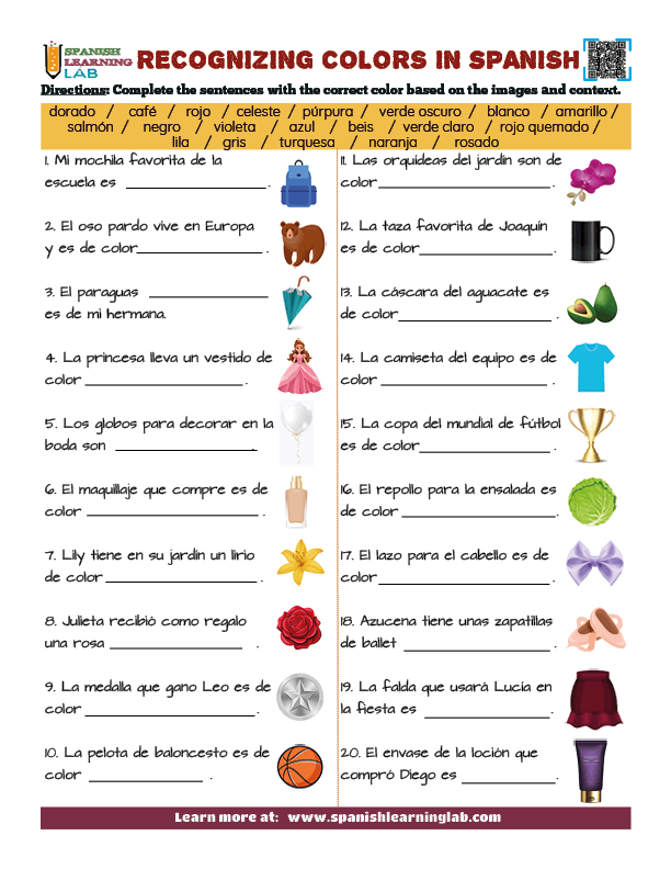 Recognizing Colors in Spanish PDF Worksheet
