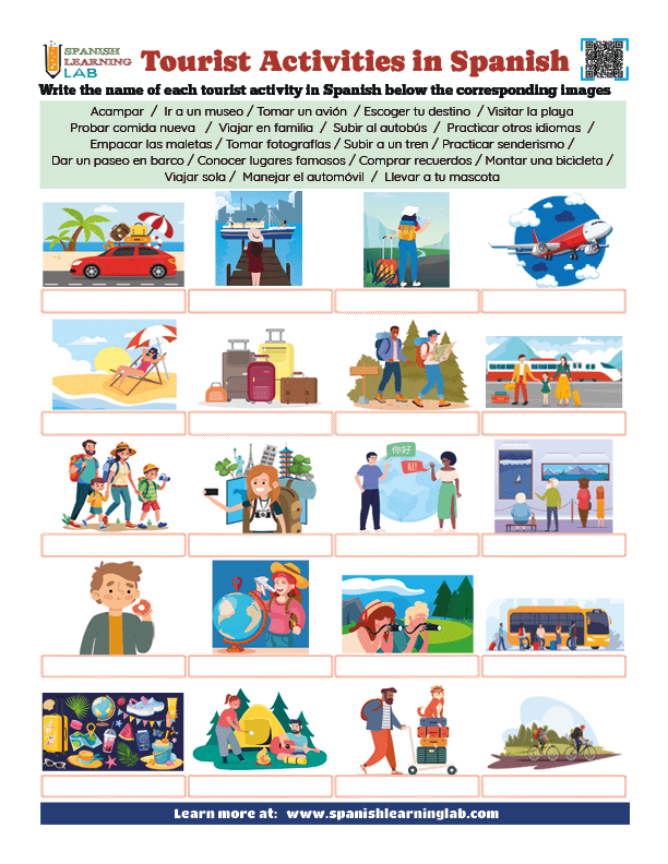 Tourist activities in Spanish PDF worksheet with vocabulary exercises
