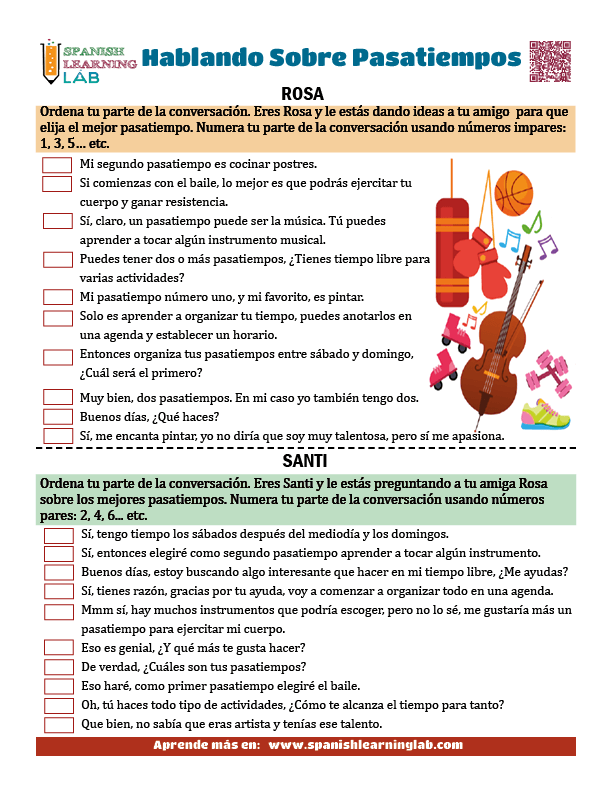 Hablando de Pasatiempos en Español - Ejercicios de Conversación en PDF