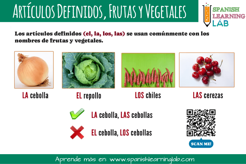 Usando los artículos definidos para referirnos a frutas y vegetales en español