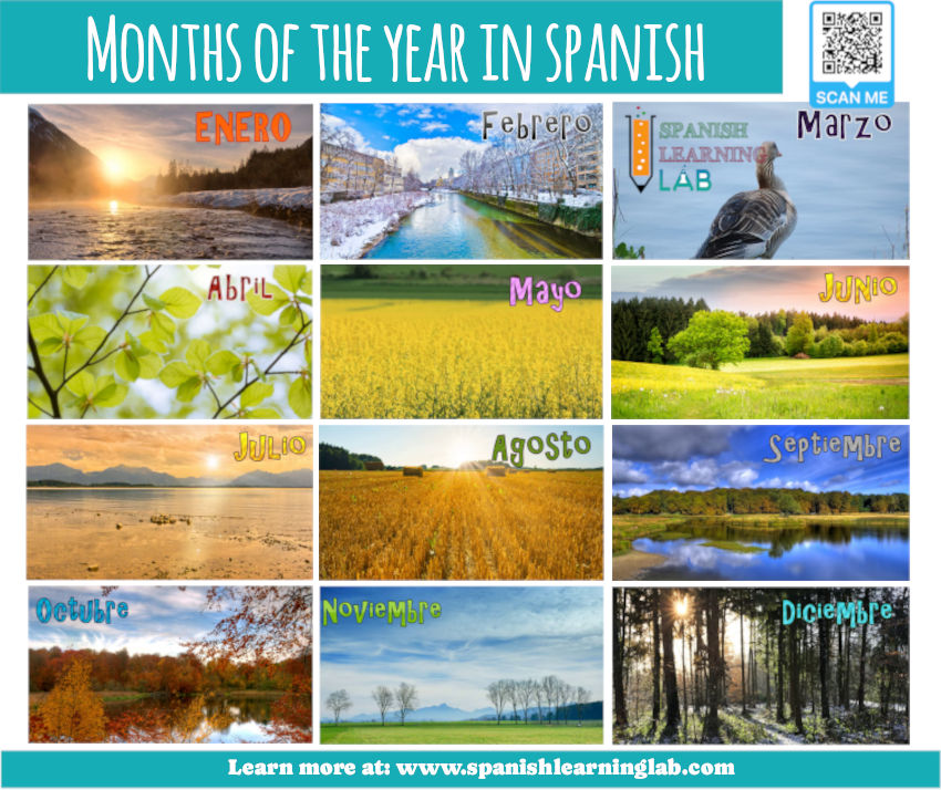 The names of the 12 months of the year in Spanish