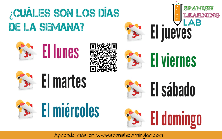 Los siete días de la semana en español de lunes a domingo