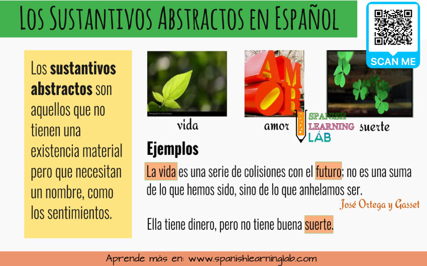 definición y ejemplos de sustantivos abstractos en español