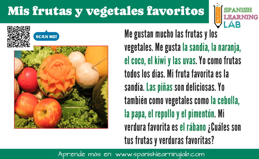Hablando de mis frutas favoritas en español con los verbos GUSTAR, COMER y otros más.