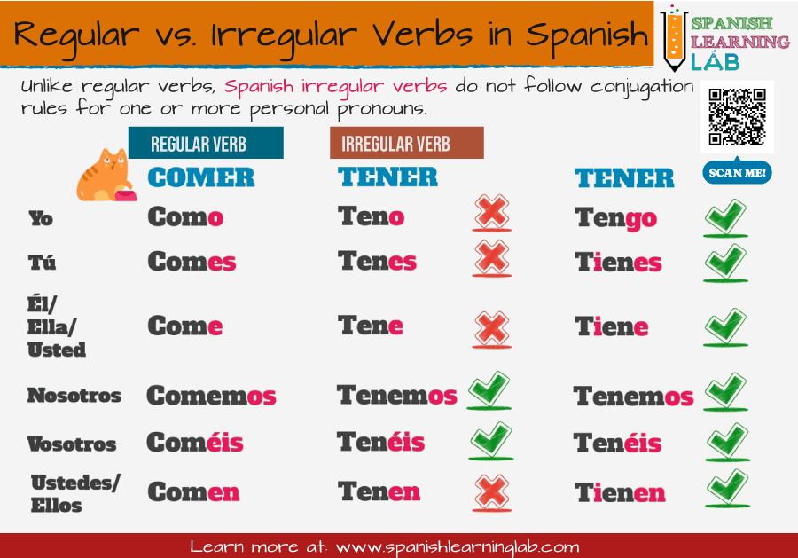 The differences between regular and irregular verbs in Spanish when conjugating them in the present tense