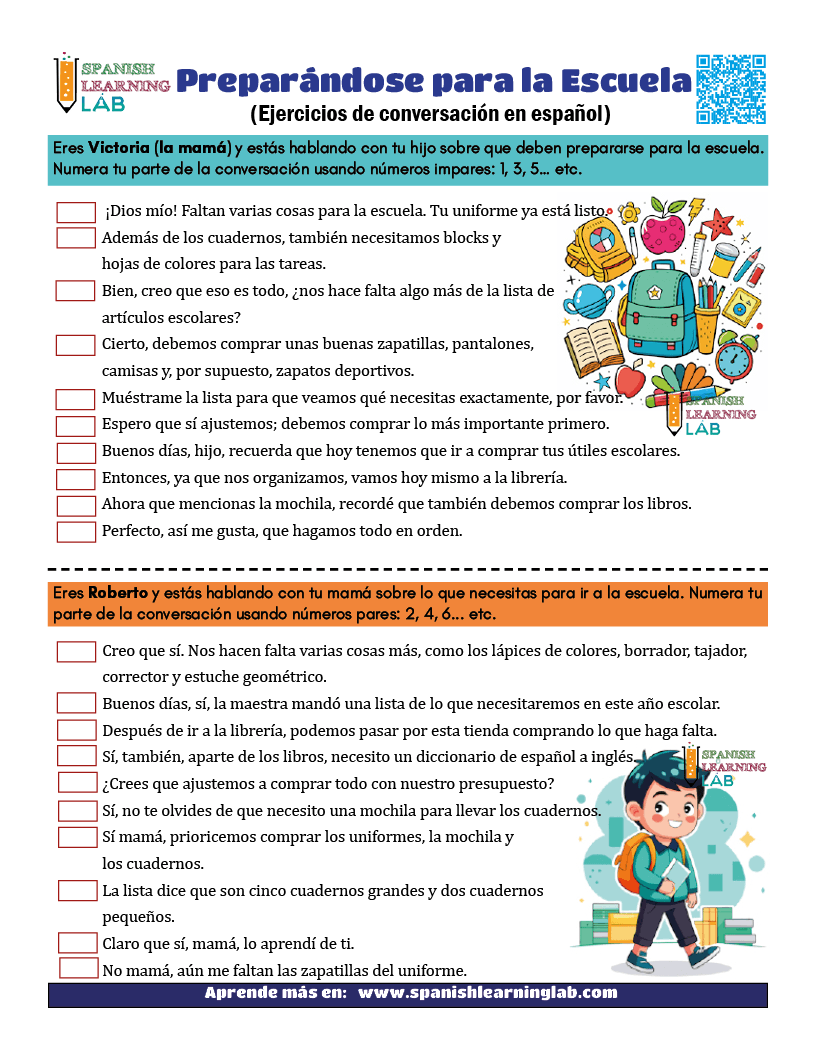 Preparándose para la Escuela en Español - Ejercicios Conversación PDF ...