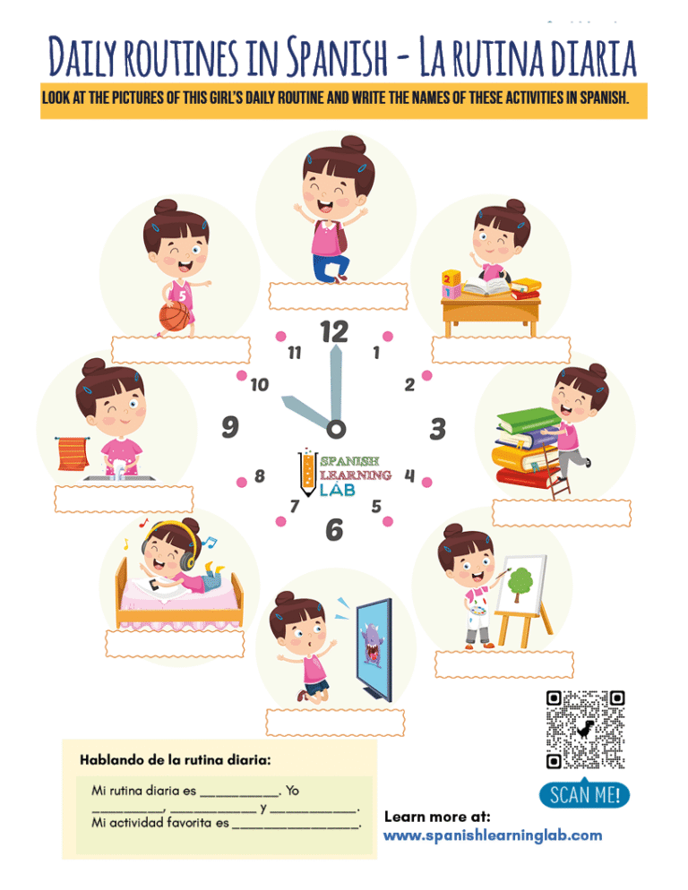 Daily Routines in Spanish - PDF Worksheet - Spanish Learning Lab