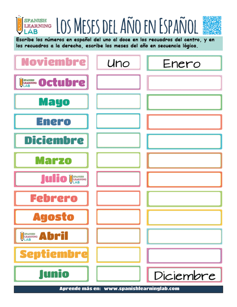 Los meses del año ejercicios de vocabulario PDF y los números en español