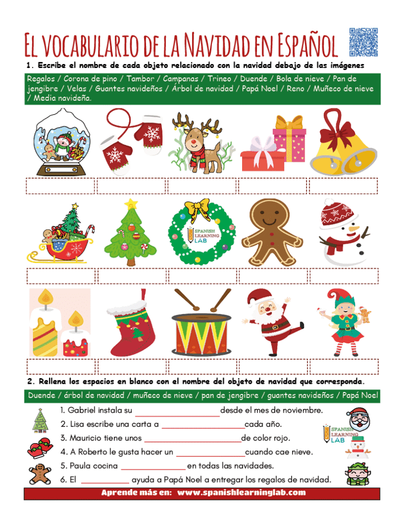 El vocabulario de la navidad en español ejercicios pdf e interactivos