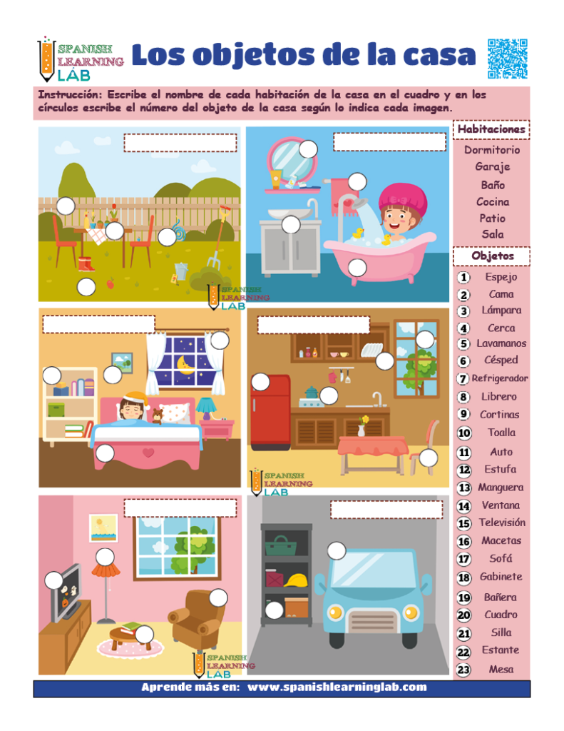 Los objetos de la casa en español, ejercicio de vocabulario en español.