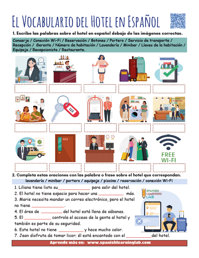 el vocabulario del hotel en español ejercicios pdf practica
