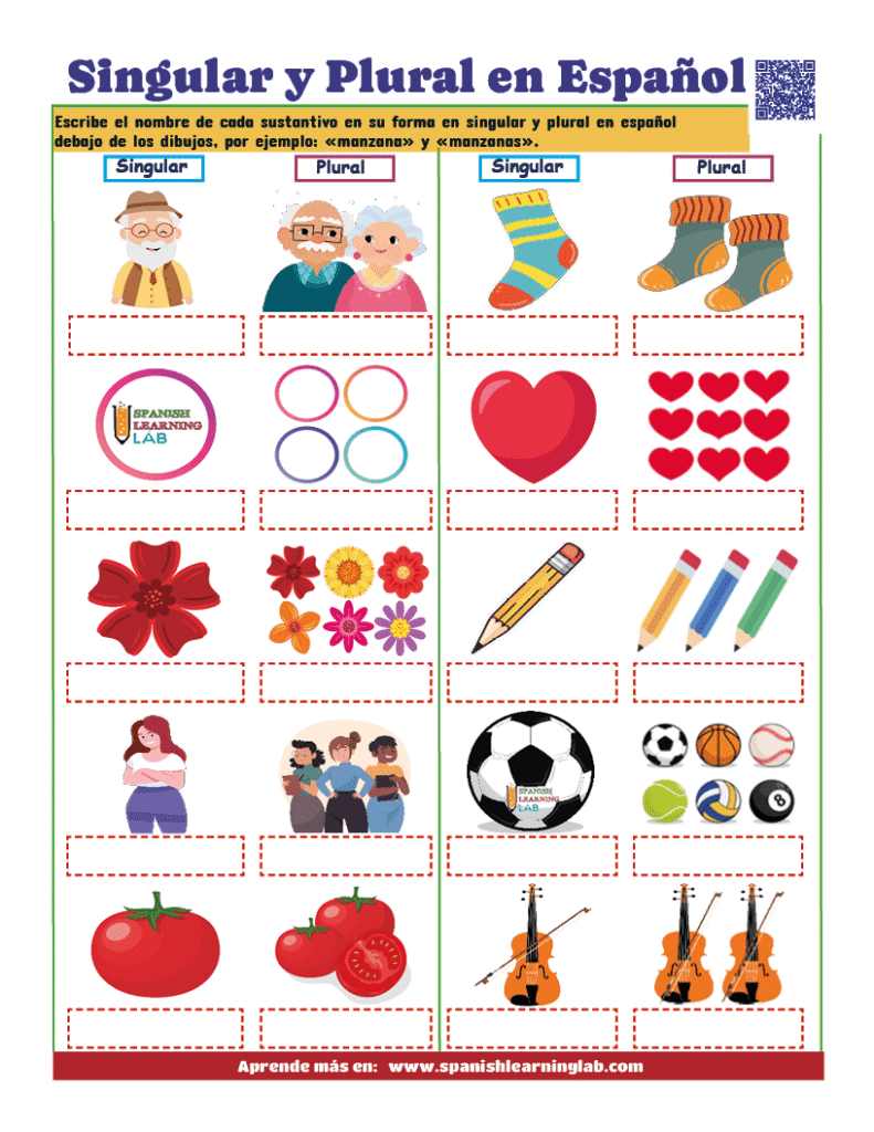 sustantivos en español ejercicios singular y plural pdf