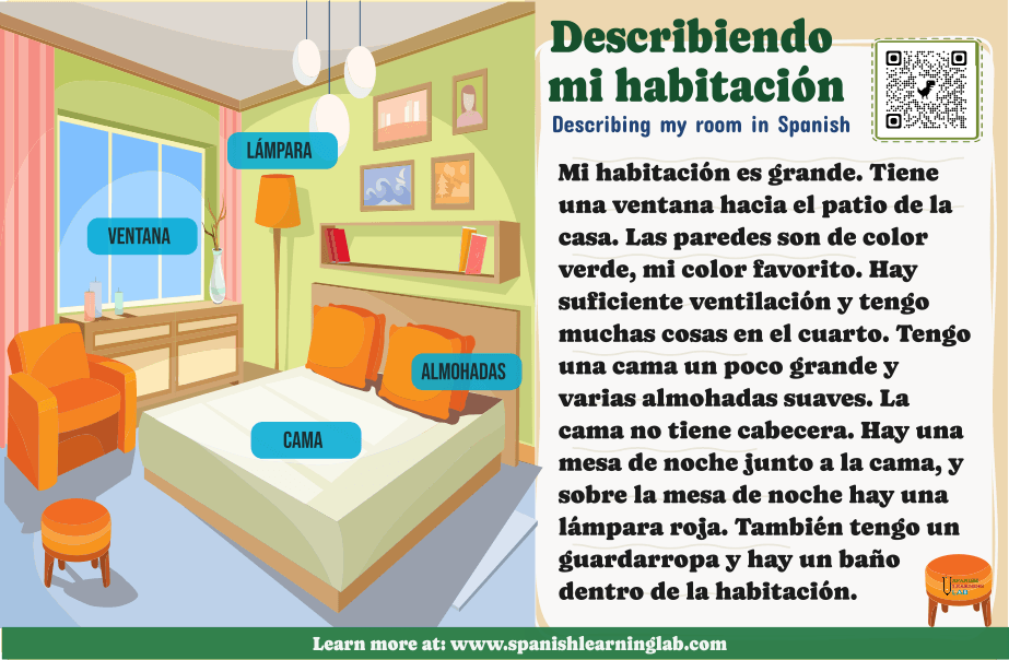 how to describe my room in Spanish text with bedroom description