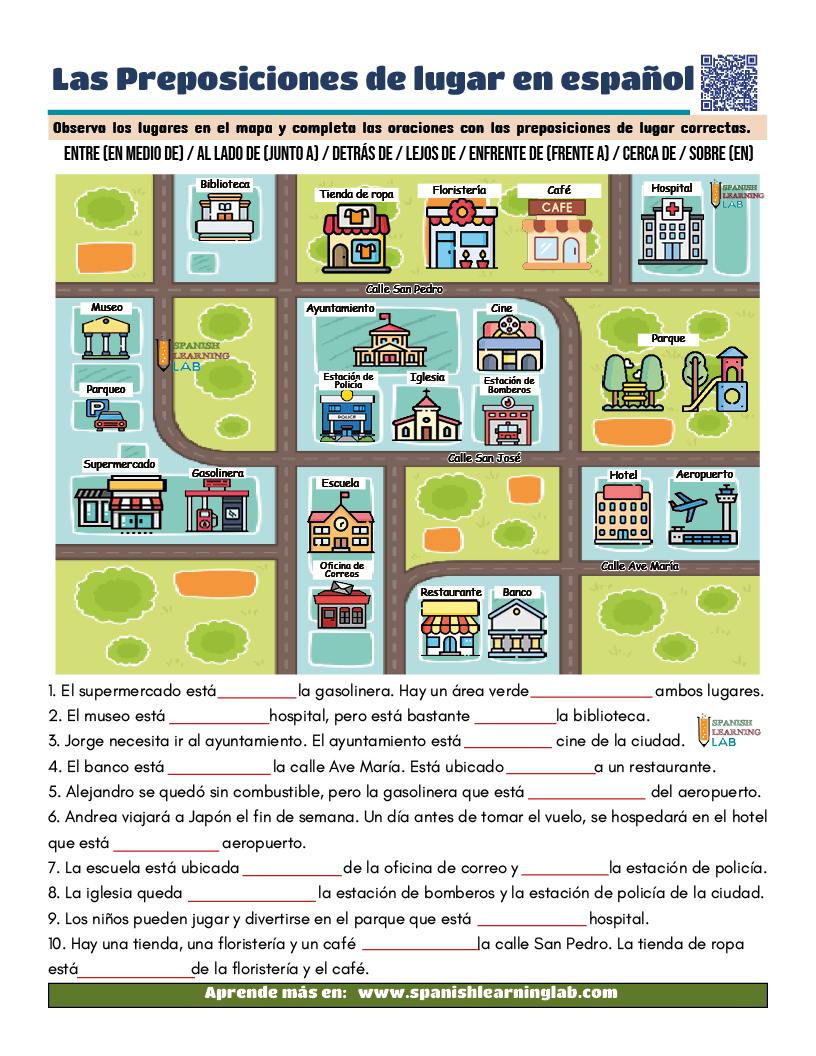 Las Preposiciones de Lugar en Español - Ejercicios PDF - Spanish ...