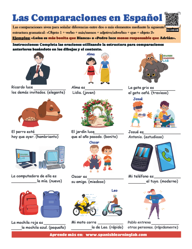 practica las comparaciones en español ejercicios PDF con oraciones