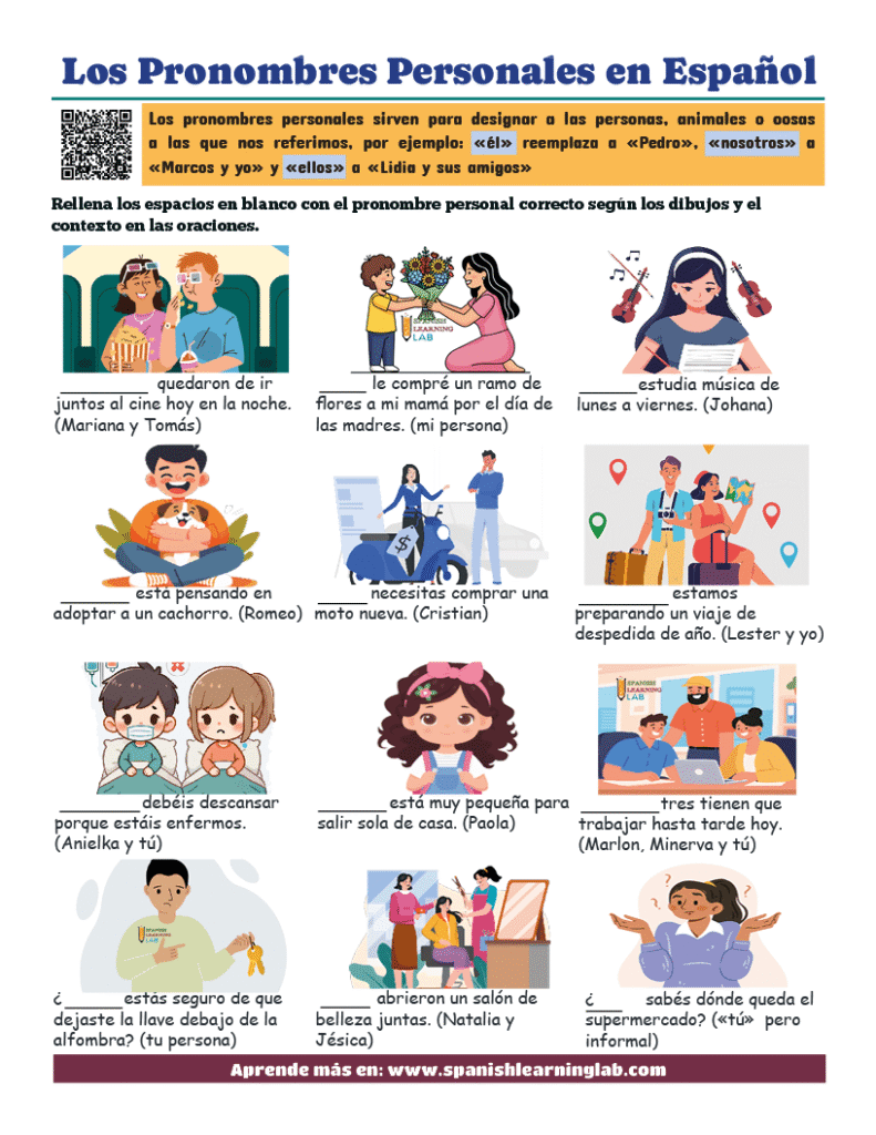 actividades pronombres personales en español ejercicios pdf con oraciones