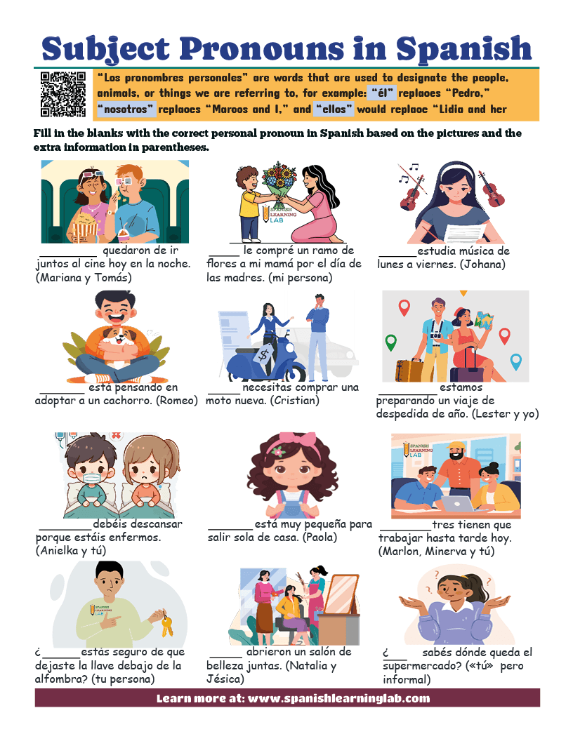 Subject Pronouns in Spanish - PDF Worksheet - Spanish Learning Lab