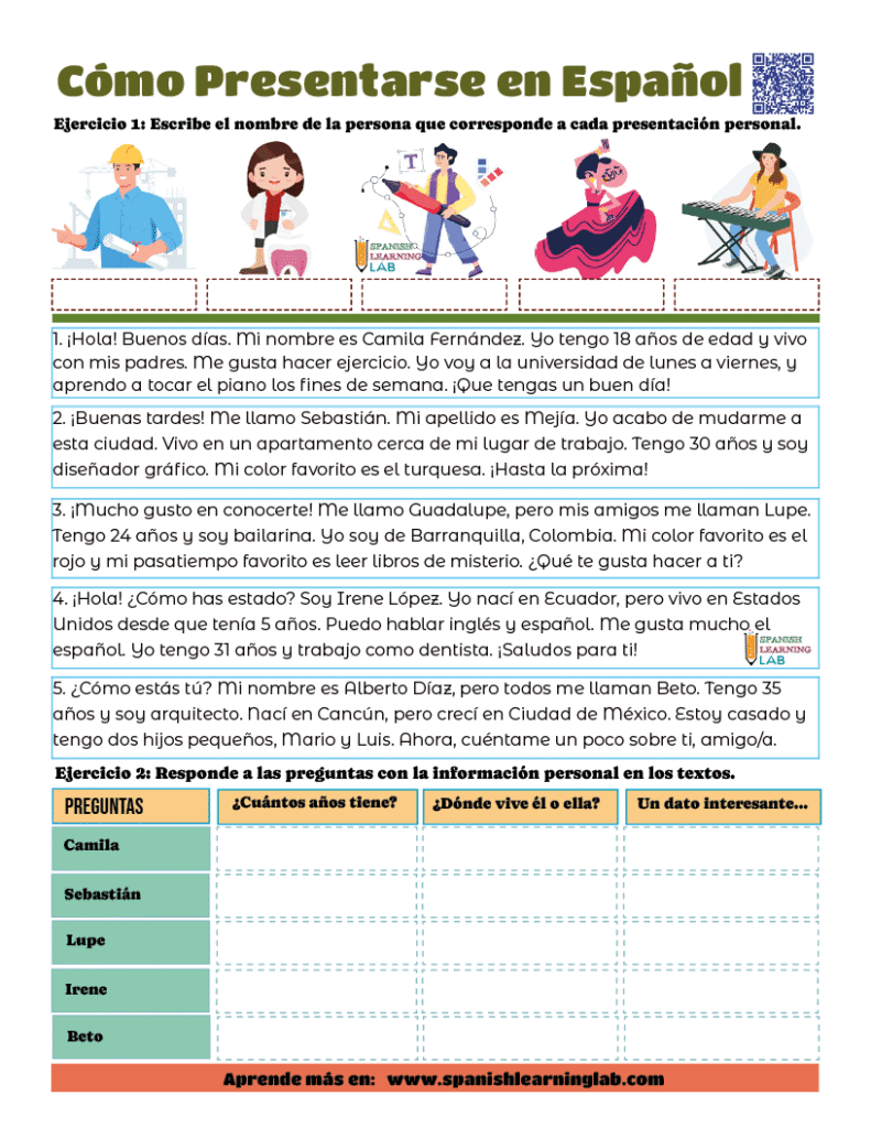 Cómo presentarse en español ejercicios PDF lecturas cortas sobre presentaciones personales