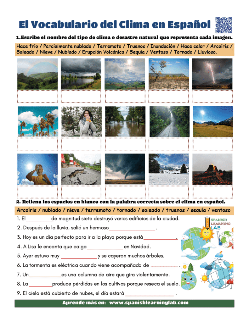 el vocabulario del clima ejercicios PDF en español con respuestas