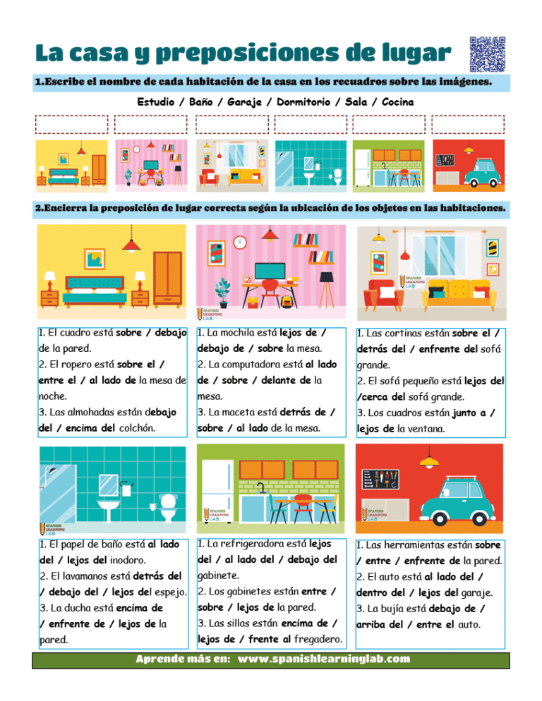 La casa y preposiciones de lugar en español - ejercicios PDF n.º 2 ...