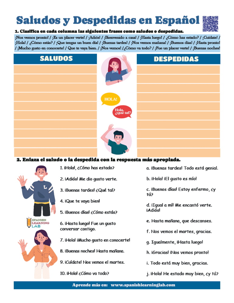 Saludos y Despedidas en Español - Ejercicios PDF n.º 2 - Spanish ...