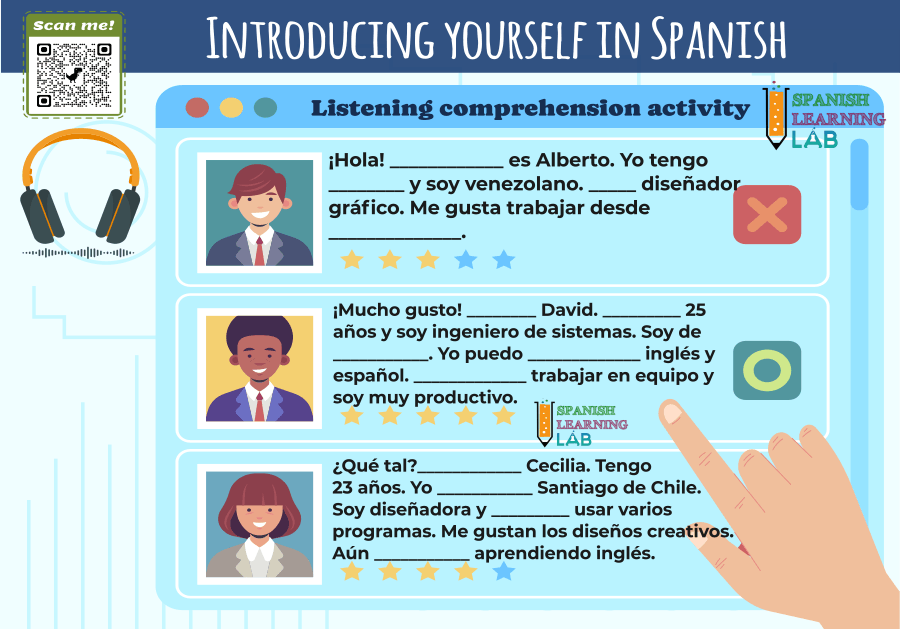 short introductions in Spanish listening comprehension activities for practice