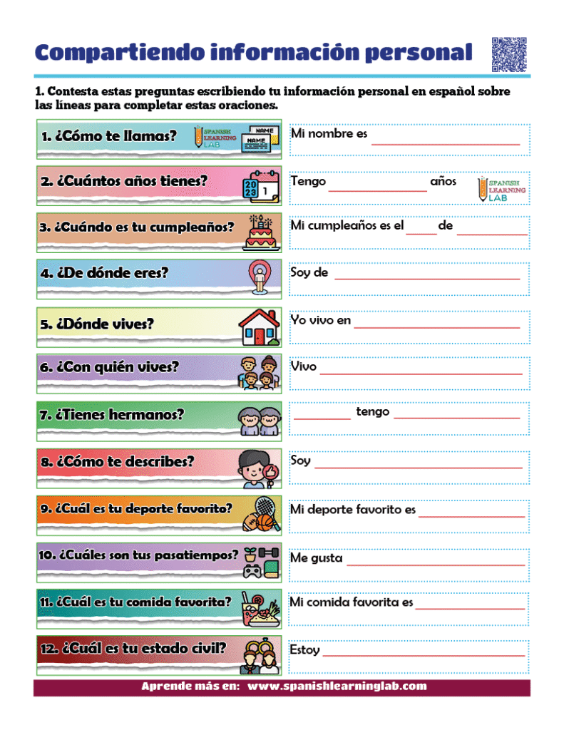como dar y pedir información personal en español ejercicios PDF