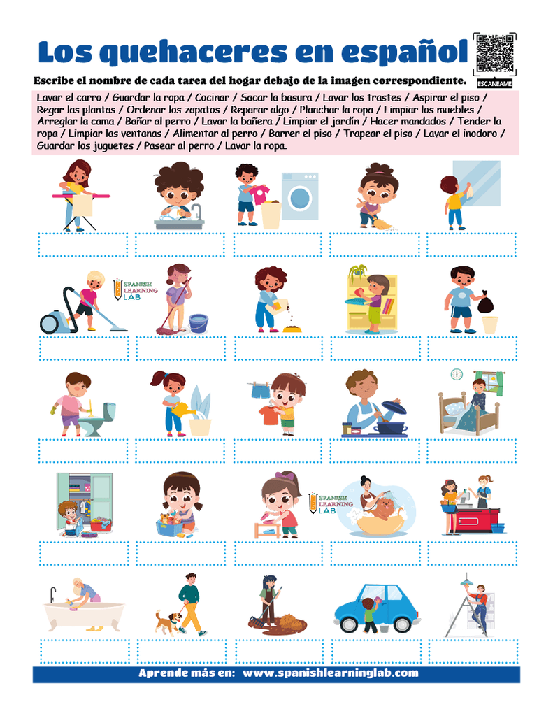 el vocabulario de quehaceres en español ejercicios pdf