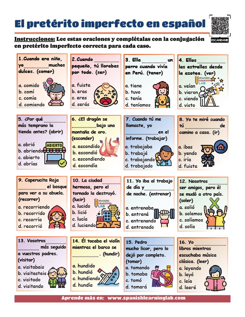 practica el pretérito imperfecto en español ejercicios en PDF en esta hoja de trabajo