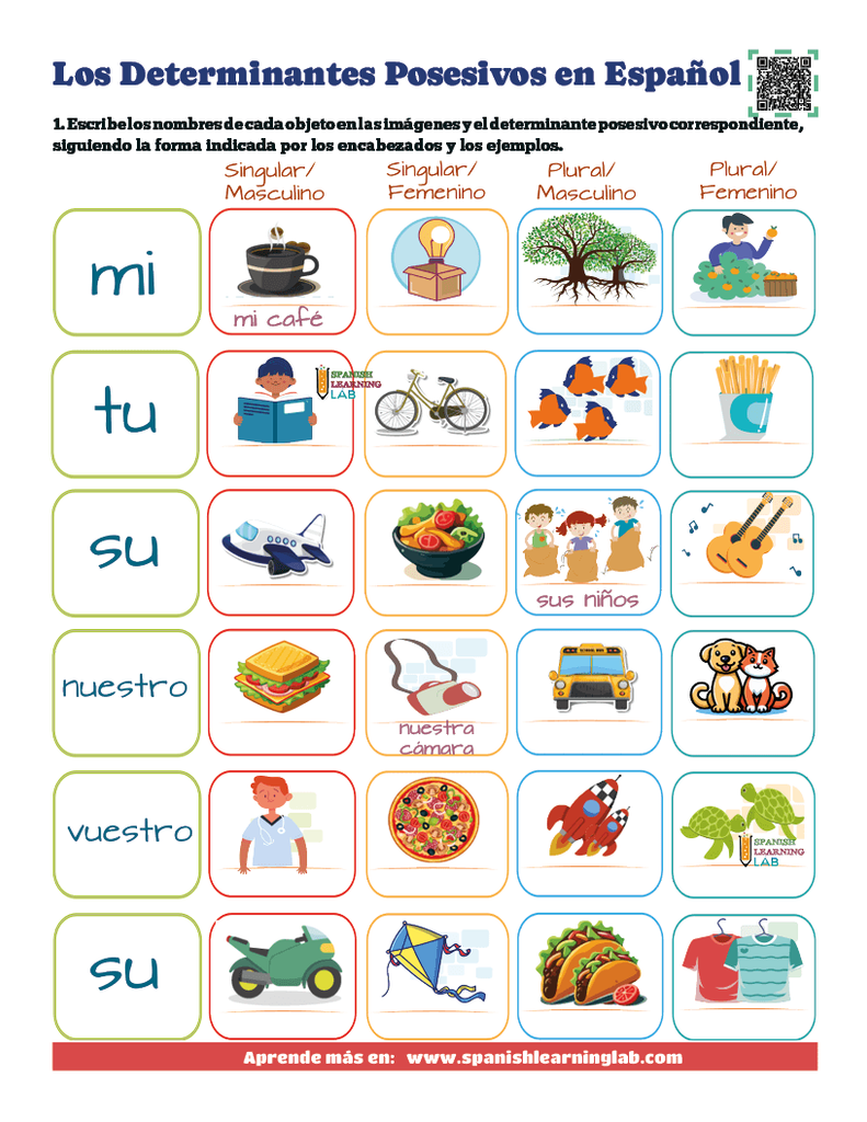los determinantes posesivos en español ejercicios PDF